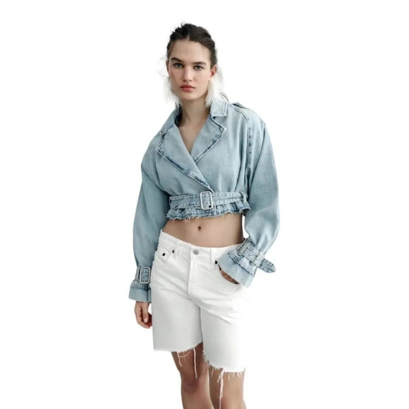 ZARA | Ecru | TRF LOOSE FIT DENIM SHORTS - Picture 8 of 12